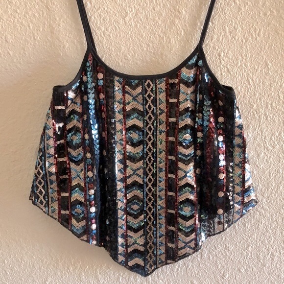 RUE21 COLORFUL SEQUINS BOHO PRINT TANK TOP/EUC - Picture 6 of 14